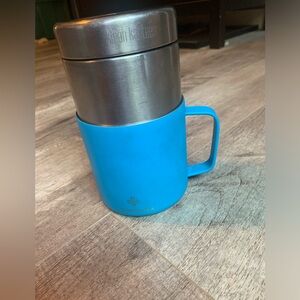 Klean Kanteen insulated thermos with built in mug 8 ounce blue stainless steel